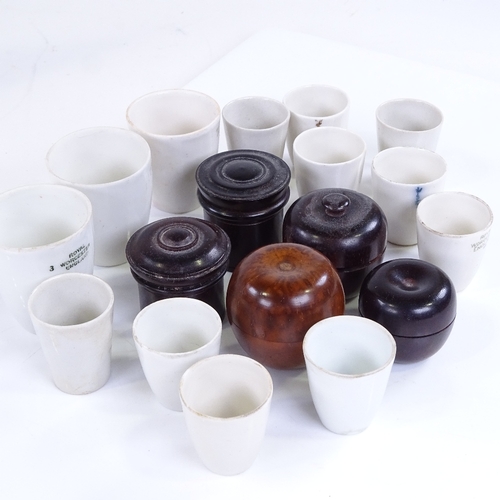 197 - A group of 5 small treen pots, largest height 4cm, and a group of Royal Worcester ceramic thimble sh... 