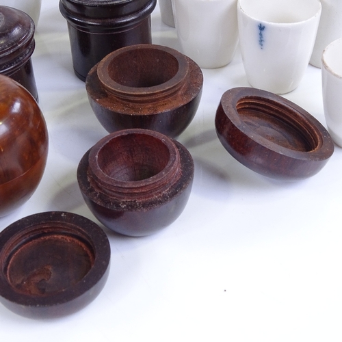 197 - A group of 5 small treen pots, largest height 4cm, and a group of Royal Worcester ceramic thimble sh... 