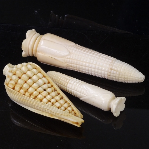 211 - 3 19th century Chinese carved ivory corn cob design perfume flasks, largest 8.5cm (3)