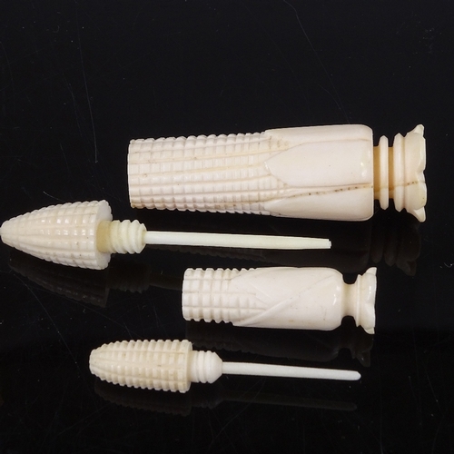 211 - 3 19th century Chinese carved ivory corn cob design perfume flasks, largest 8.5cm (3)