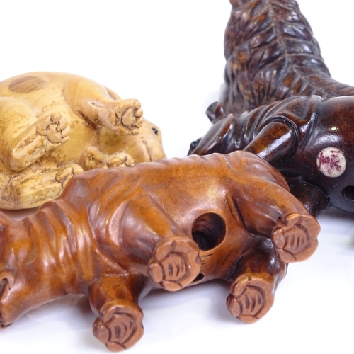 223 - 4 Japanese carved wood animal netsuke, including 2 signed rhino, length 6.5cm