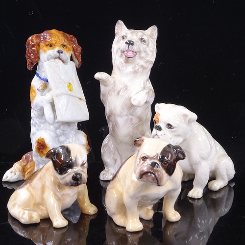 226 - A group of porcelain dog ornaments, including Doulton seated Terrier, height 9.5cm, 3 Doulton and Be... 