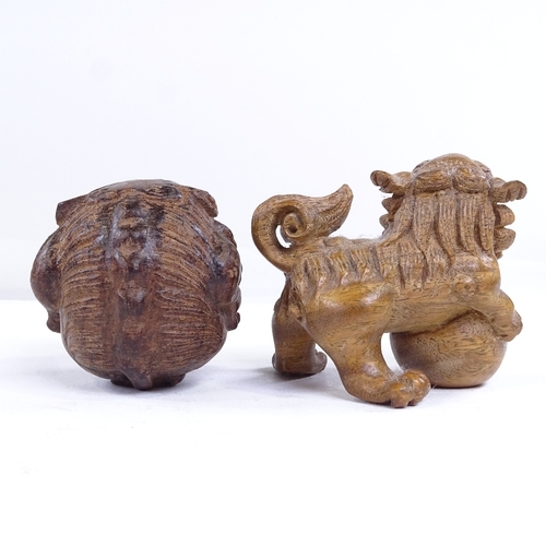 234 - 3 Japanese carved wood dragon and plant design netsuke, including a dragon with ball, length 6cm