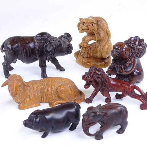 236 - A group of Japanese carved wood animals, including buffalo, length 8cm (7)