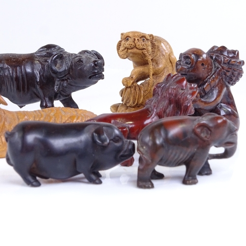 236 - A group of Japanese carved wood animals, including buffalo, length 8cm (7)