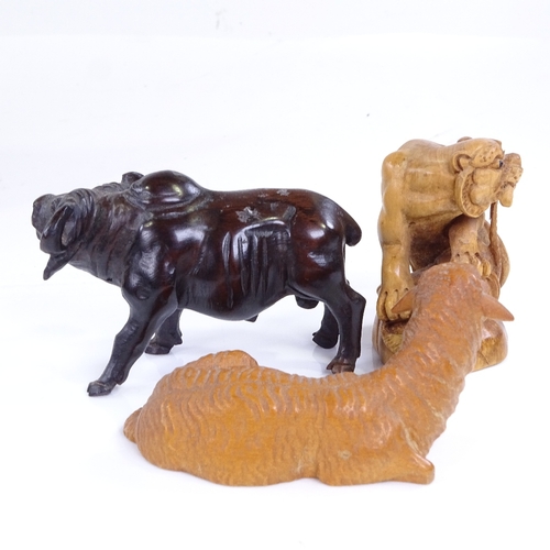 236 - A group of Japanese carved wood animals, including buffalo, length 8cm (7)