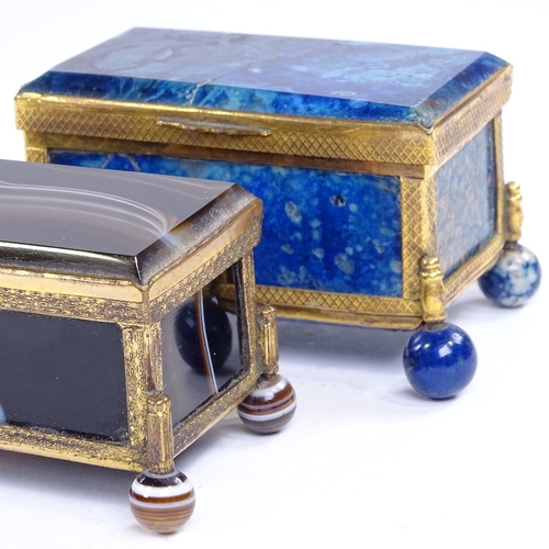 238 - 2 19th century lapis and banded agate caskets with gilt-metal mounts, width 7cm and 9cm (2)