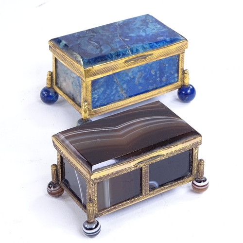 238 - 2 19th century lapis and banded agate caskets with gilt-metal mounts, width 7cm and 9cm (2)