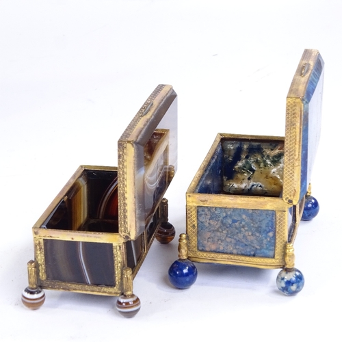 238 - 2 19th century lapis and banded agate caskets with gilt-metal mounts, width 7cm and 9cm (2)