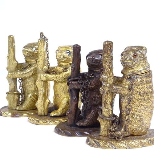 260 - A group of 4 19th century bronze bear design match holders, height 7.5cm