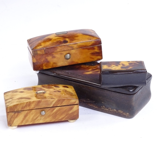 265 - 4 19th century tortoiseshell and horn boxes, largest length 10cm