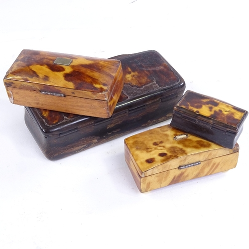 265 - 4 19th century tortoiseshell and horn boxes, largest length 10cm