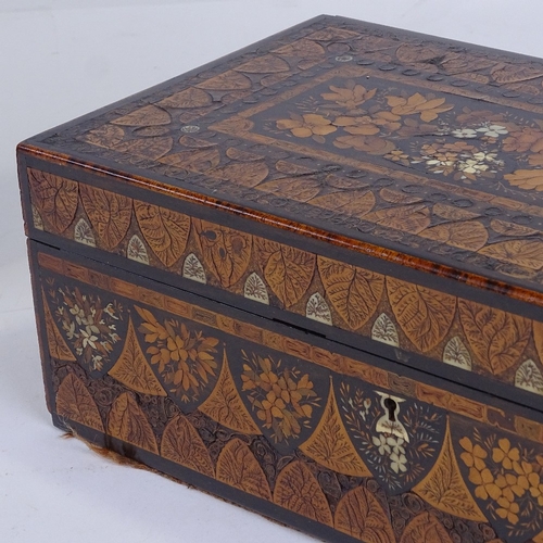 270 - A highly detailed 19th century marquetry inlaid rectangular box, with floral decoration, length 30cm