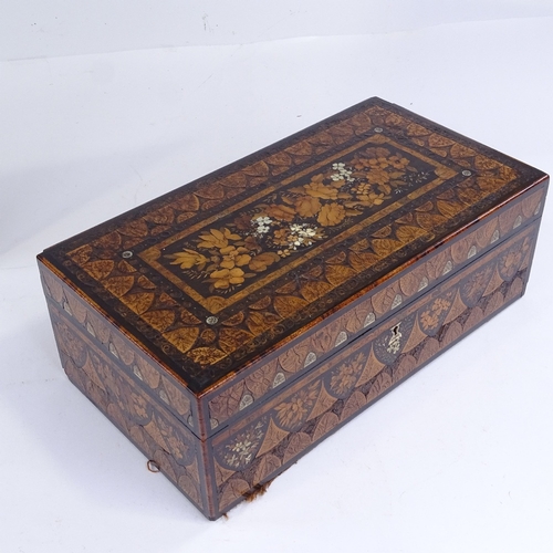 270 - A highly detailed 19th century marquetry inlaid rectangular box, with floral decoration, length 30cm