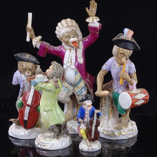 272 - A group of German porcelain monkey band figures, largest height 17cm (5) (A/F)