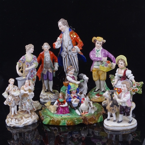 276 - A group of porcelain and pearlware figures, largest height 15cm (9) (A/F)