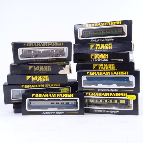 350 - A collection of Graham Farish N gauge model railway locomotives and coaches, all boxed