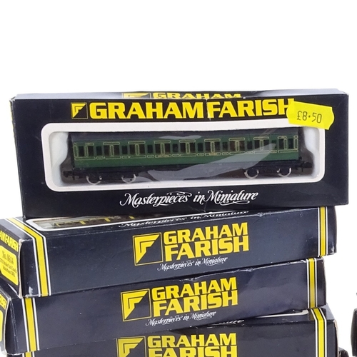 351 - A collection of Graham Farish N gauge model railway locomotives and coaches, all boxed