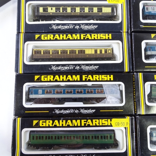 351 - A collection of Graham Farish N gauge model railway locomotives and coaches, all boxed