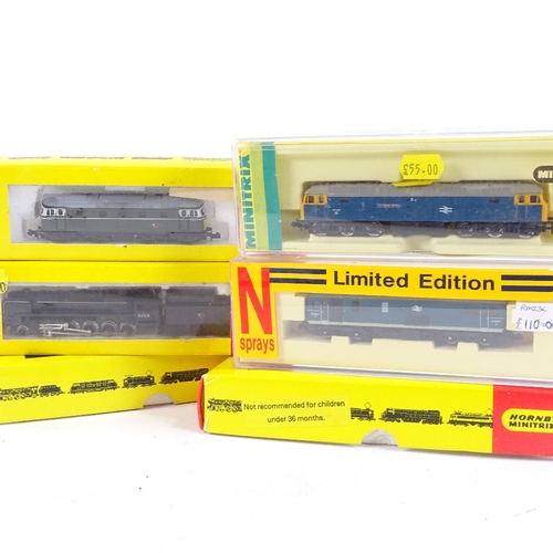 355 - 6 Hornby Minitrix and Nsprays N gauge locomotives, boxed (6)