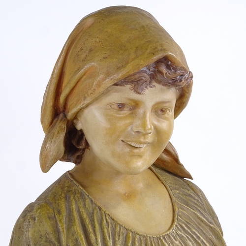 366 - GOLDSCHEIDER - pottery bust of a girl, signed Bortoni, height 48cm