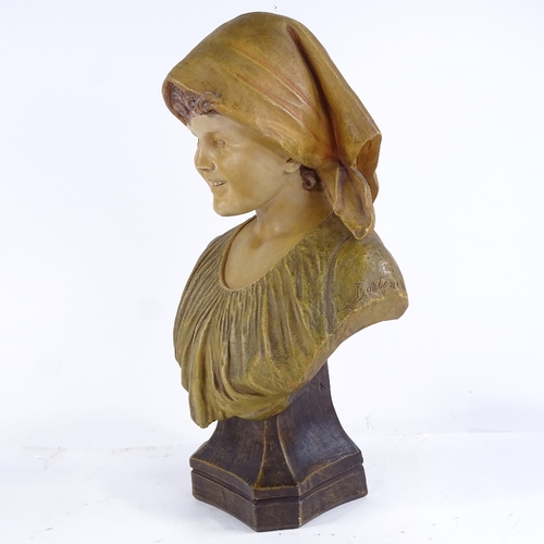 366 - GOLDSCHEIDER - pottery bust of a girl, signed Bortoni, height 48cm