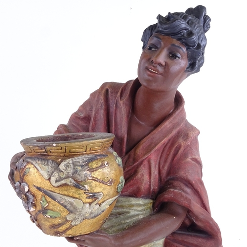 367 - GOLDSCHEIDER - painted pottery figure of a woman holding a jardiniere, Uriela, pattern no. 1258, hei... 