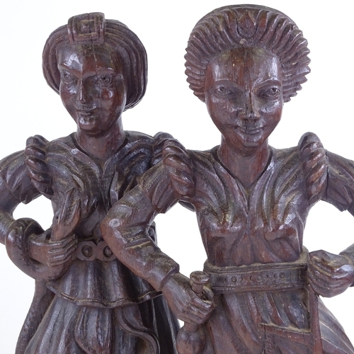 374 - A pair of 18th century carved oak Classical figures, height 50cm