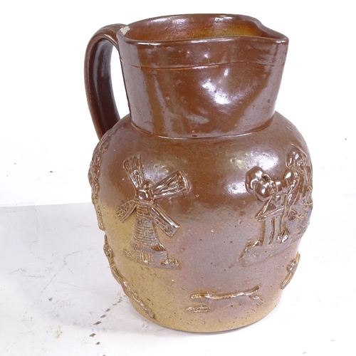 376 - A group of 19th century salt glazed stoneware, mugs, jug and lion design furniture mounts (7)