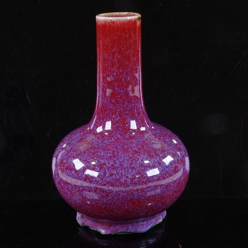 432 - A Chinese Jun Ware narrow-neck porcelain vase with red glaze, 4 character mark, height 18cm