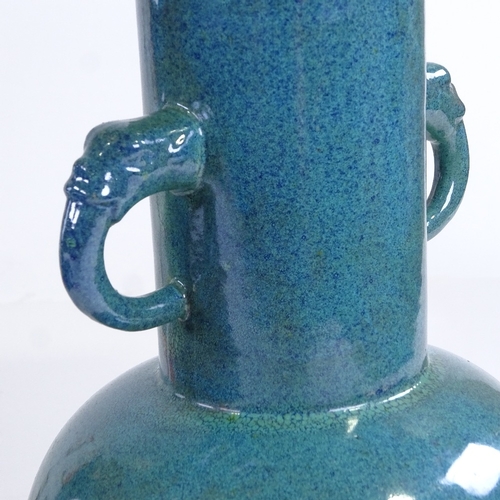 433 - A Chinese turquoise glaze porcelain 2-handled vase, height 24.5cm