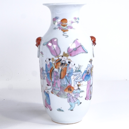 435 - A Chinese white glaze porcelain vase, with painted court figures, height 28cm