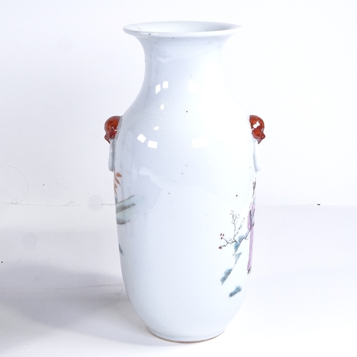 435 - A Chinese white glaze porcelain vase, with painted court figures, height 28cm