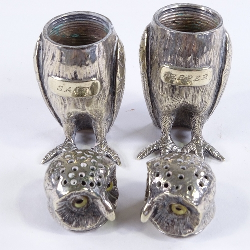 442 - A pair of Victorian electroplate owl design salt and pepper pots, height 7.5cm