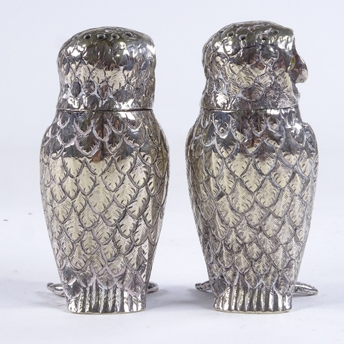 442 - A pair of Victorian electroplate owl design salt and pepper pots, height 7.5cm