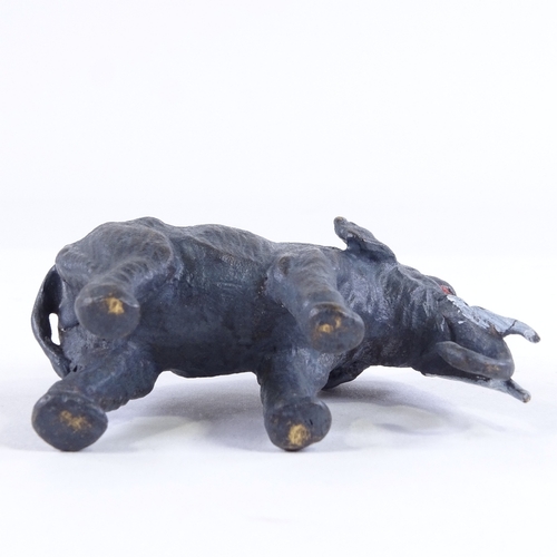 443 - A cold painted bronze elephant design pin cushion, length 7cm