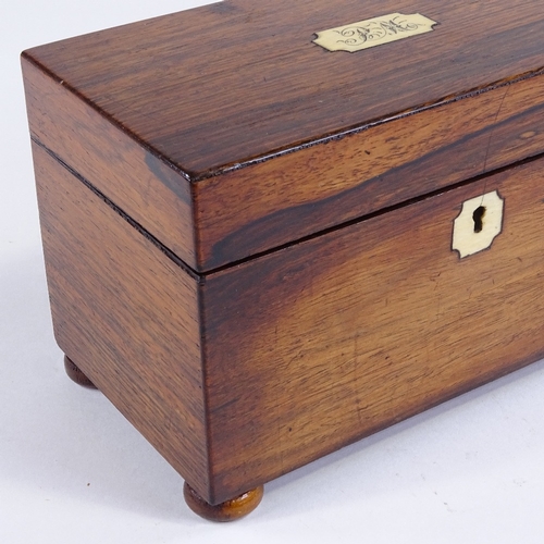 454 - A 19th century rosewood tea caddy, with rosewood mounts, length 19cm