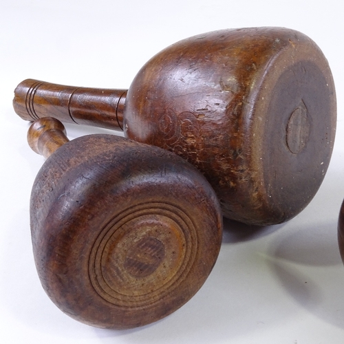 455 - A 19th century lignum vitae wood carving mallet, length 35cm, and 3 other 19th century mallets (4)