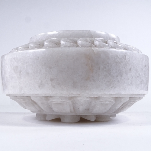 461 - A heavy solid white marble/alabaster disc shaped carving, carved on both sides, diameter 25cm, cased