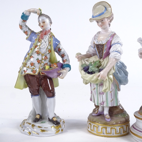 468 - A collection of German 19th century porcelain figures, including Meissen, largest height 17cm