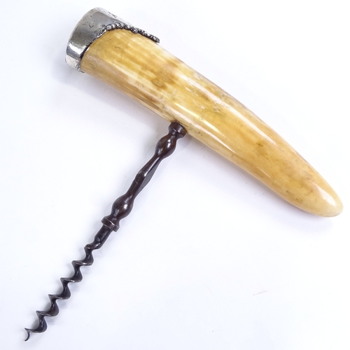 477 - A 19th century ivory-handled corkscrew, inscribed on handle Dinner of the First Panel Jan 8 1896, un... 