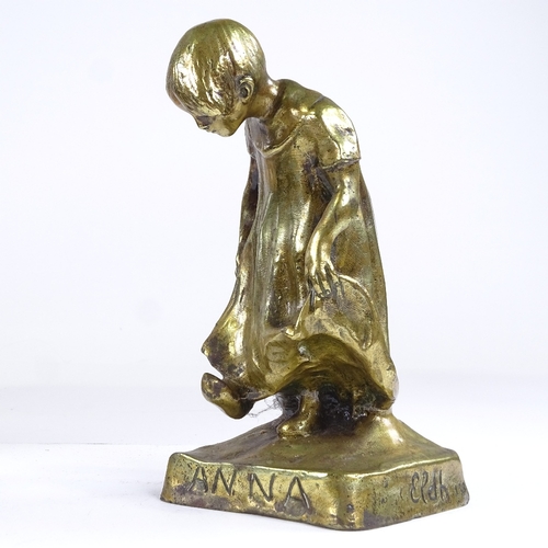 479 - Carl Johan Eldh (1873 - 1954), polished bronze sculpture, Anna, signed on base, height 14cm