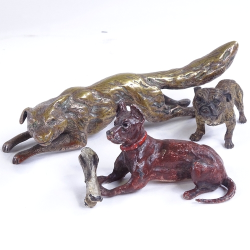 481 - Austrian, cold painted bronze Bulldog, length 4.5cm, cold painted bronze dog with a bone, and a poli... 