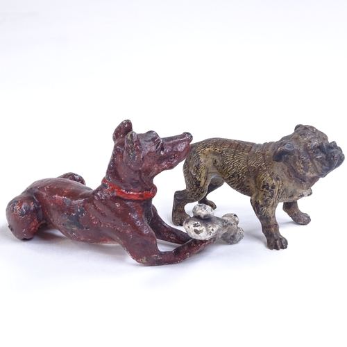 481 - Austrian, cold painted bronze Bulldog, length 4.5cm, cold painted bronze dog with a bone, and a poli... 