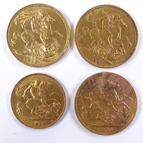 482 - 3 gold sovereigns, 1899, 1904 and 1912, and a 1913 gold half sovereign (4)