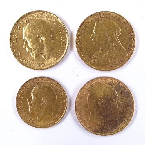 482 - 3 gold sovereigns, 1899, 1904 and 1912, and a 1913 gold half sovereign (4)