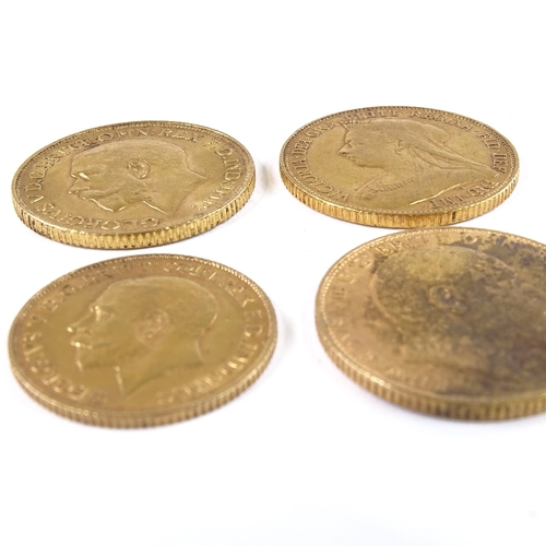 482 - 3 gold sovereigns, 1899, 1904 and 1912, and a 1913 gold half sovereign (4)