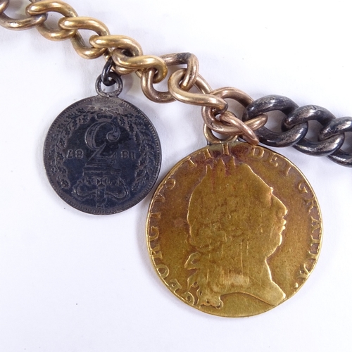 485 - A 1795 George III gold guinea, mounted on a mixed gold and silver chain