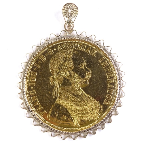 486 - Austrian 4 ducat re-strike gold coin, 14ct gold pendant mount, 20.4g gross