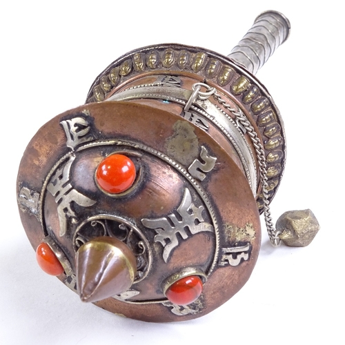 490 - A Tibetan mixed metal prayer wheel